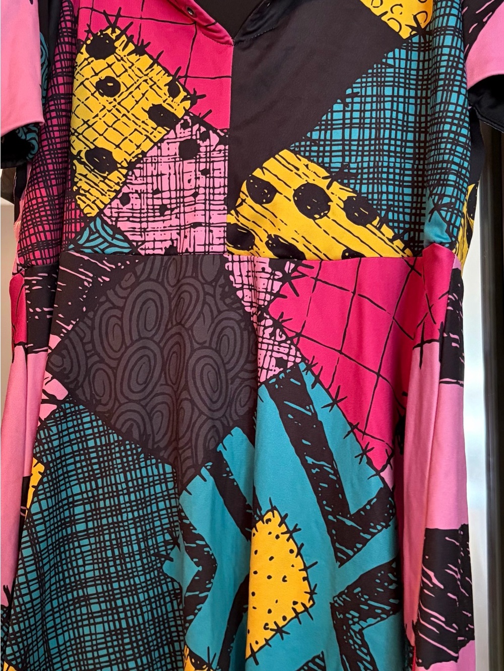Disney Teal Pink Yellow Black Patchwork Kids sally costume